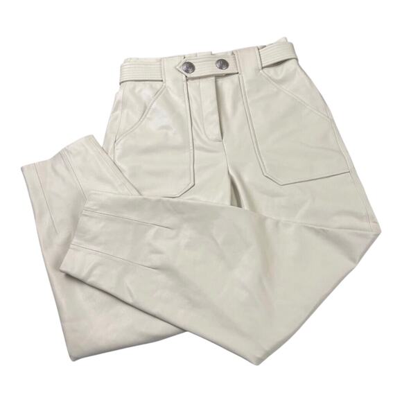 Veronica Beard Ecru Vegan Leather Atala Pants Tapered Leg Women's Size 2 NWT - Picture 2 of 16